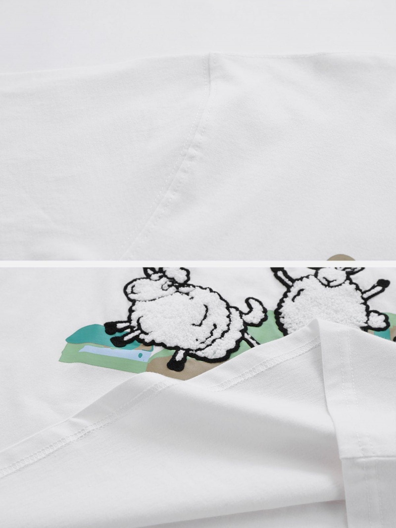 T Shirts Aelfric Eden Lamb Play Towel Embroidery Tee Blanche | THY-57119510